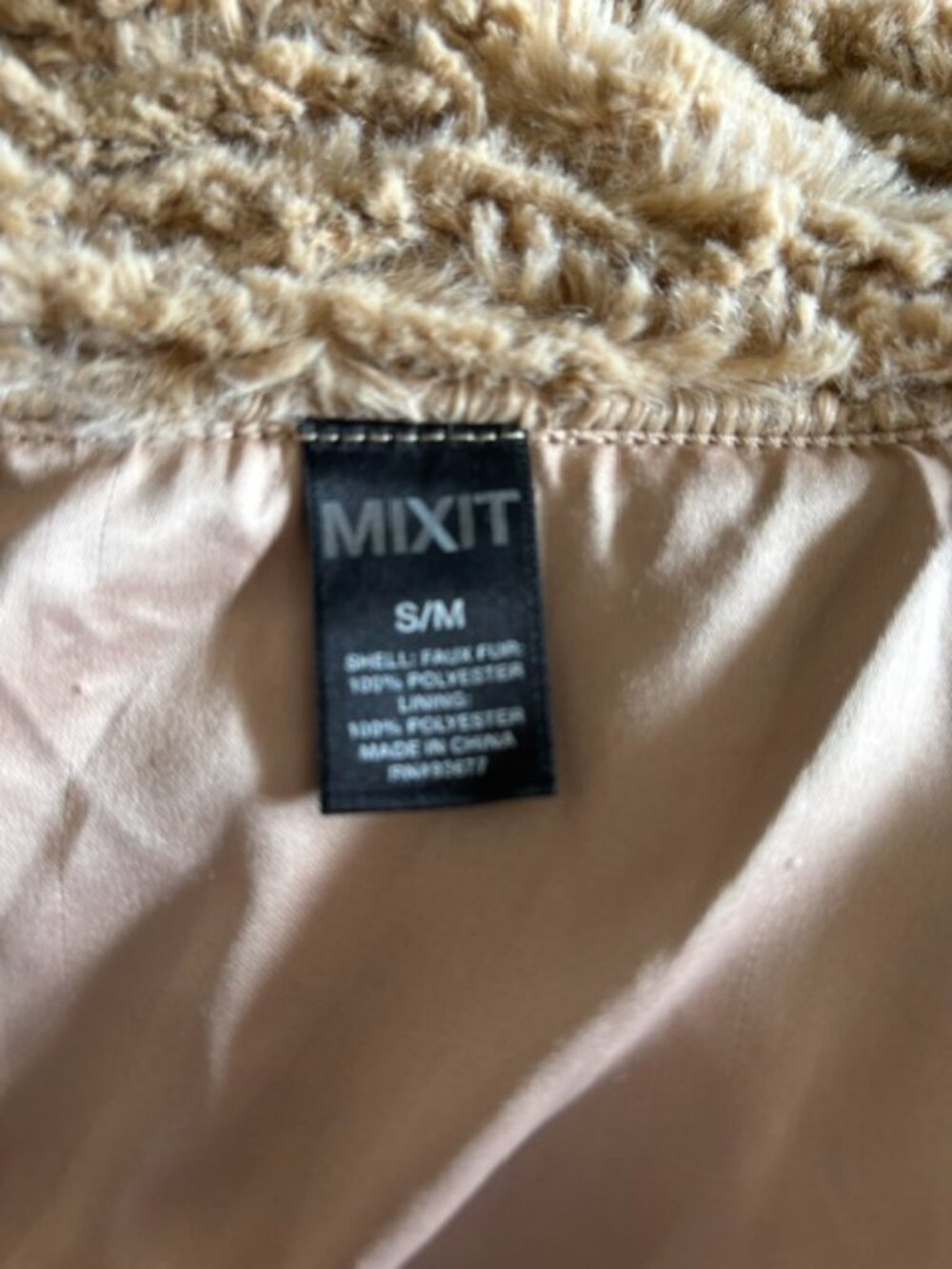 Mixit Tan Faux Fur Vest Hook and Eye Closure EUC S/M - Picture 6 of 6